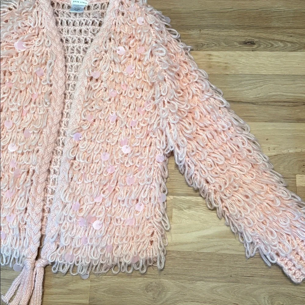 Main Strip Shaggy Lopped Knit & Sequin Pink Textured Cardigan Women’s M - Picture 5 of 13